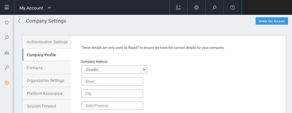 删除公司简介页上的帐户按钮