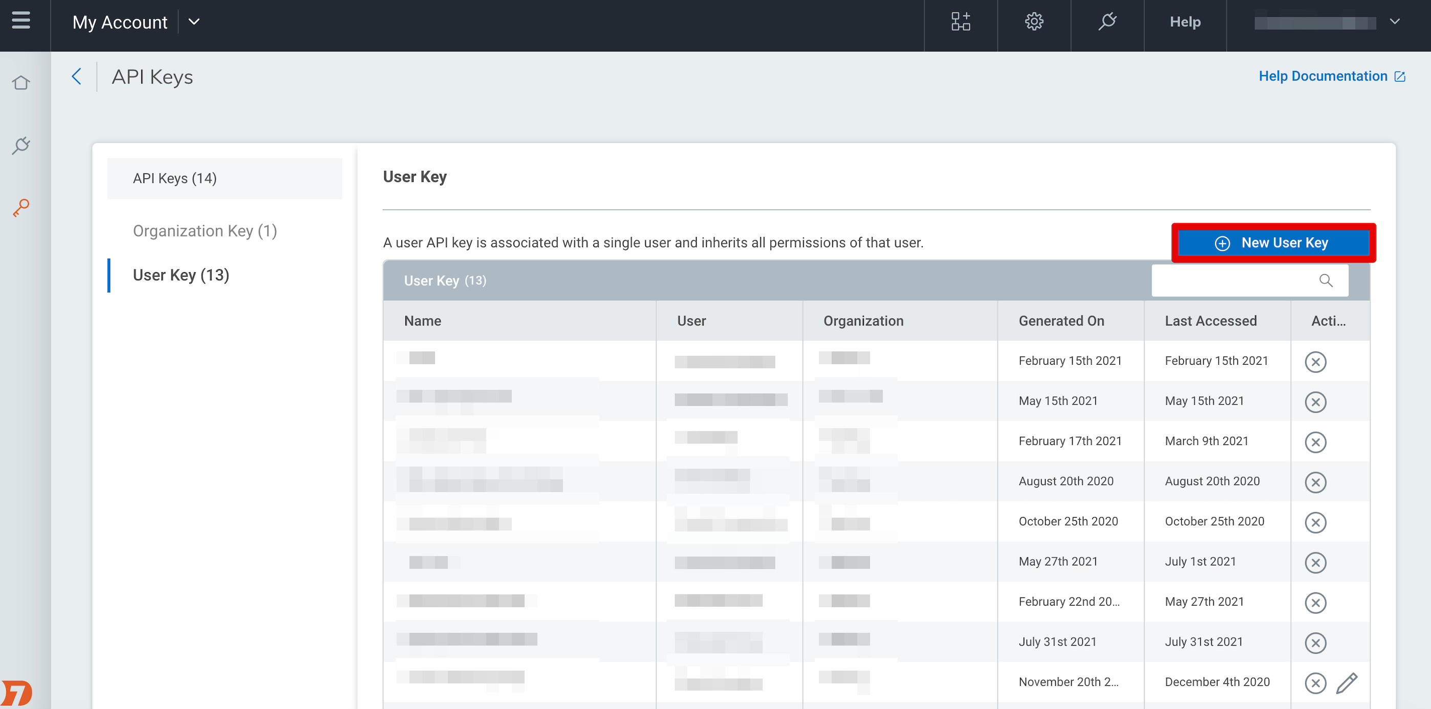 创建新的用户密钥