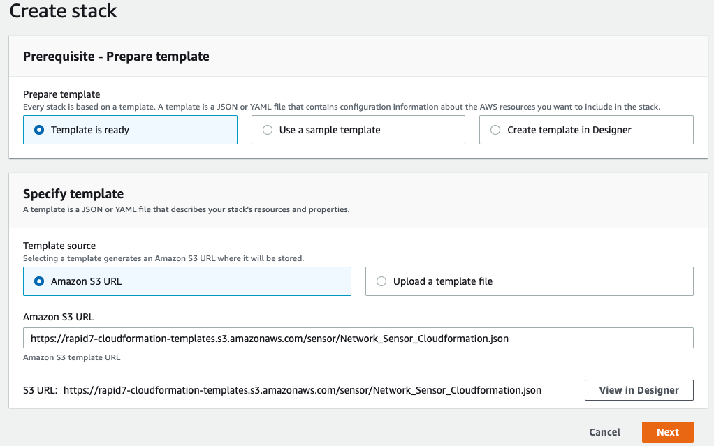 CloudFormation创建堆栈URL